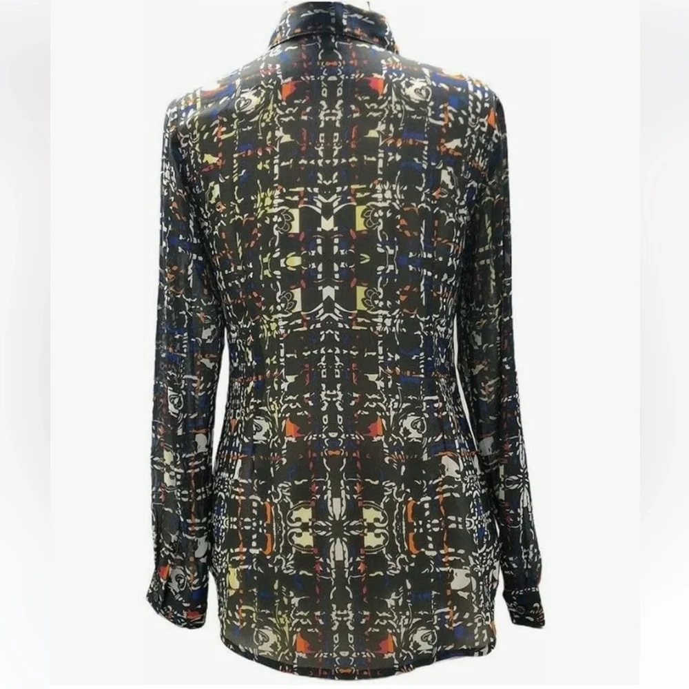 CABi XL Sheer Abstract Print Button Down Blouse Multicolor Career Top - Picture 11 of 12